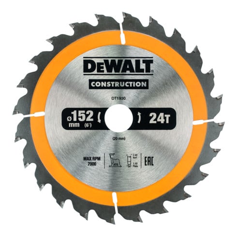 DEWALT Lama per sega circolare manuale 152/20mm 24WZ DT1930-QZ