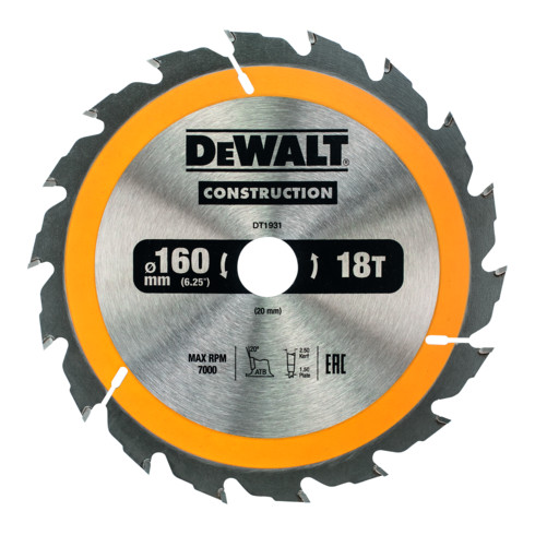 DEWALT Lama per sega circolare manuale 160/20mm 18WZ DT1931-QZ