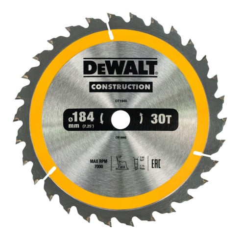 DEWALT Lama per sega circolare manuale 184/16mm 30WZ DT1940-QZ