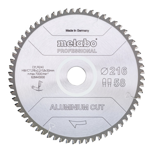 Metabo Lama per sega "aluminium cut - professional", 216x2,2/1,8x30 58 denti FZ/TZ 5°neg.