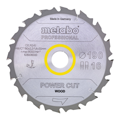Metabo Lama per sega "power cut wood - professional", 165x2,0/1,2x20 14 denti FZ/FA 10°