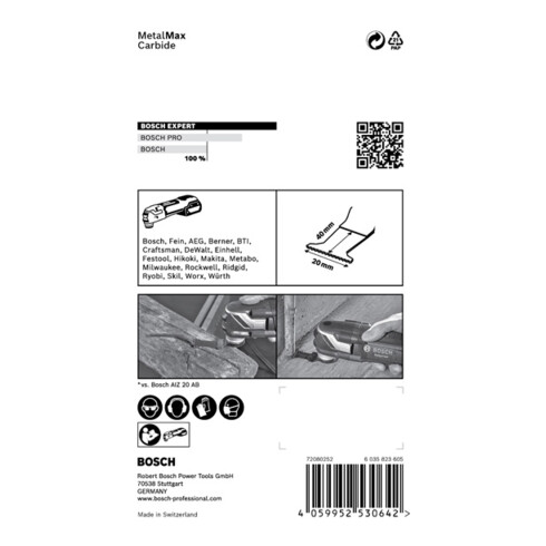 Lame Bosch Expert MetalMax AIZ 20 AIT pour outils multifonctions, 40 x 20 mm