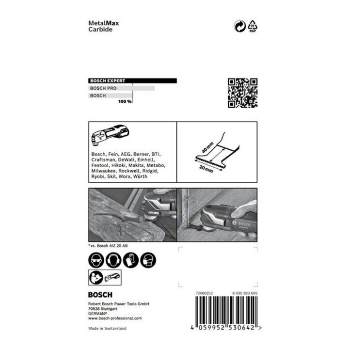 Lame Bosch Expert MetalMax AIZ 20 AIT pour outils multifonctions, 40 x 20 mm