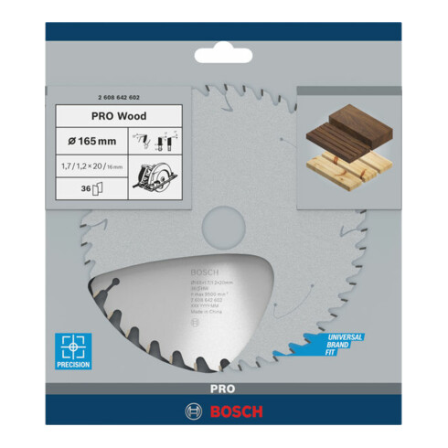 Lame Bosch Optiline Wood pour scies circulaires électroportatives 165 x 20/16 x 1,7 mm 36