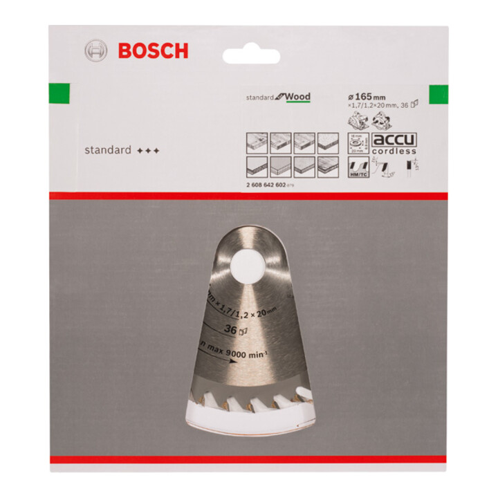 Lame Bosch Optiline Wood pour scies circulaires électroportatives 165 x 20/16 x 1,7 mm 36