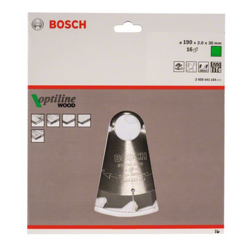 Lame Bosch Optiline Wood pour scies circulaires électroportatives 190 x 30 x 2,0 mm 16