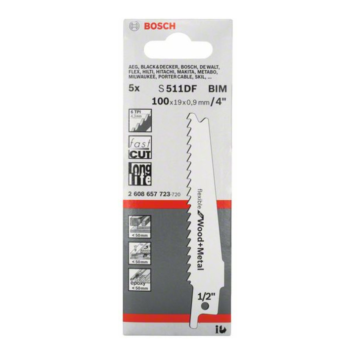 Lame de scie alternative Bosch S 511 DF, flexible pour bois et métal