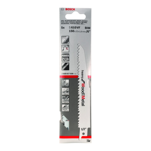 Lame de scie alternative Bosch S 610 VF, lourde pour bois et métal