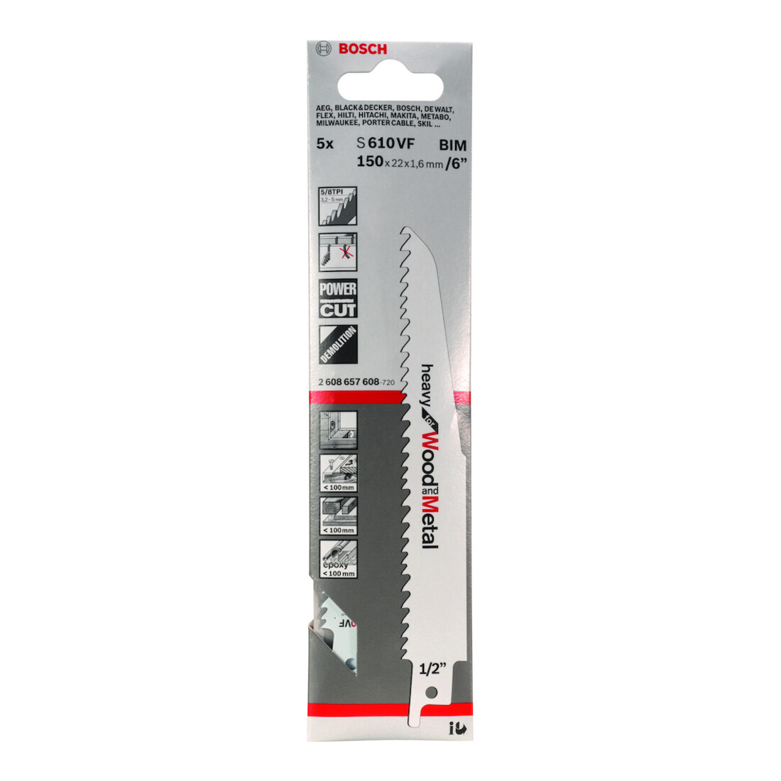 Lame de scie alternative Bosch S 610 VF, lourde pour bois et métal