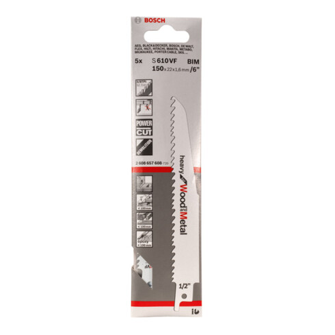 Lame de scie alternative Bosch S 610 VF, lourde pour bois et métal