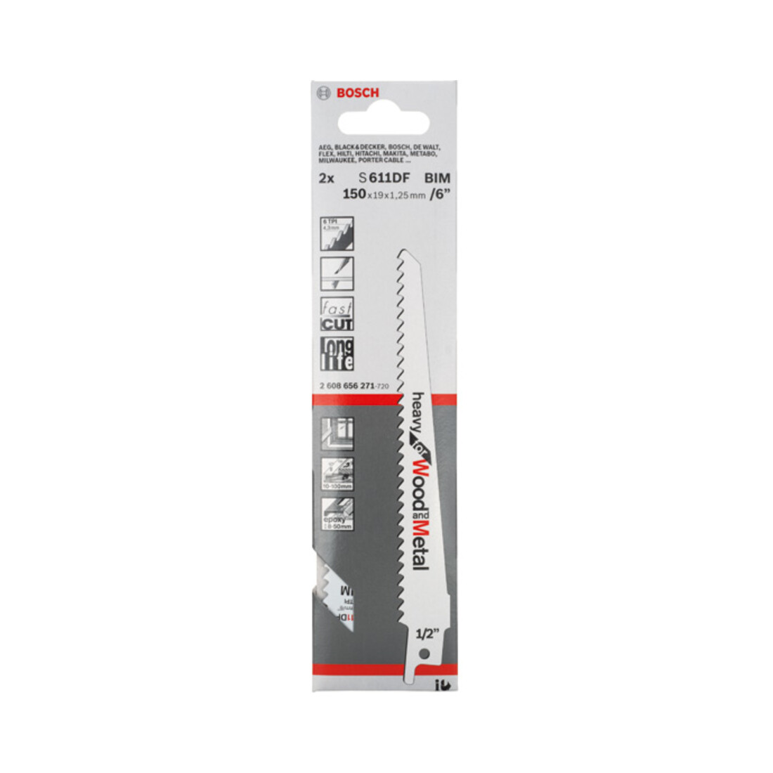 Lame de scie alternative Bosch S 611 DF, lourde pour bois et métal
