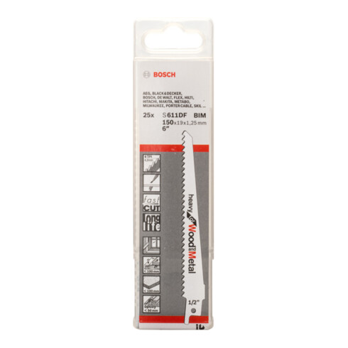 Lame de scie alternative Bosch S 611 DF, lourde pour bois et métal