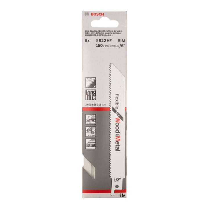Lame de scie alternative Bosch S 922 HF, flexible pour bois et métal