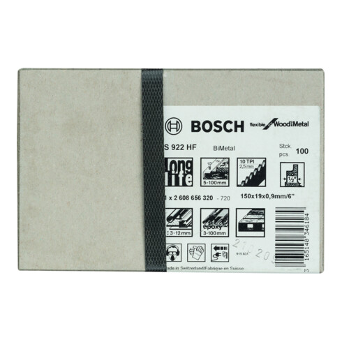 Lame de scie alternative Bosch S 922 HF, flexible pour bois et métal