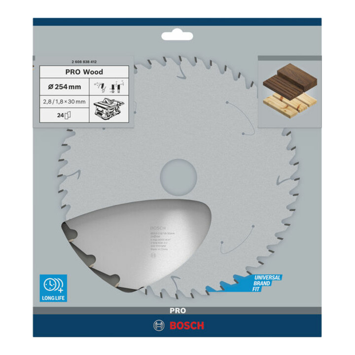 Lame de scie circulaire Bosch 24 dents Optiline Wood 254 x 2,6/1,6 x 30