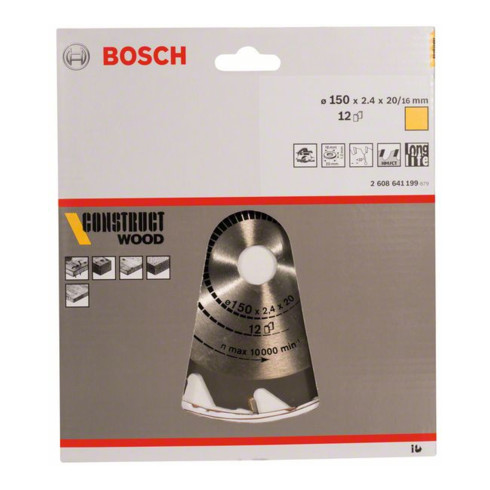 Lame de scie circulaire Bosch Construct Wood 150 x 20/16 x 2,4 mm 12