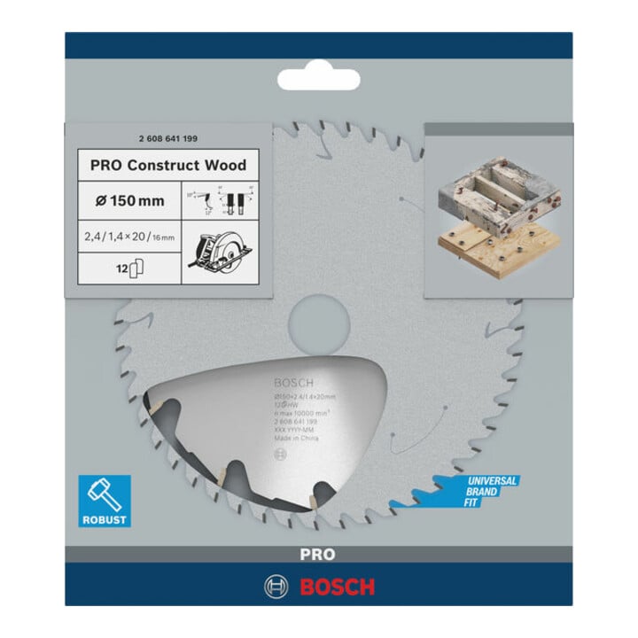 Lame de scie circulaire Bosch Construct Wood 150 x 20/16 x 2,4 mm 12