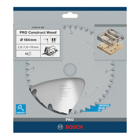 Lame de scie circulaire Bosch Construct Wood 184 x 16 x 2,6 mm 12