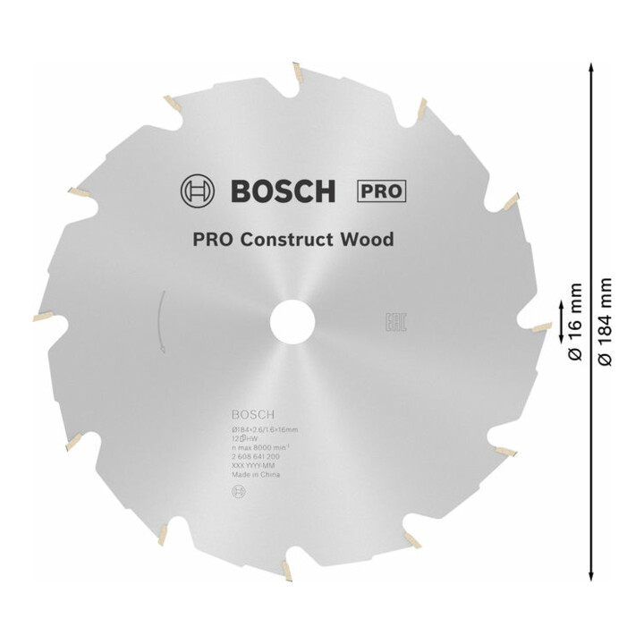 Lame de scie circulaire Bosch Construct Wood 184 x 16 x 2,6 mm 12