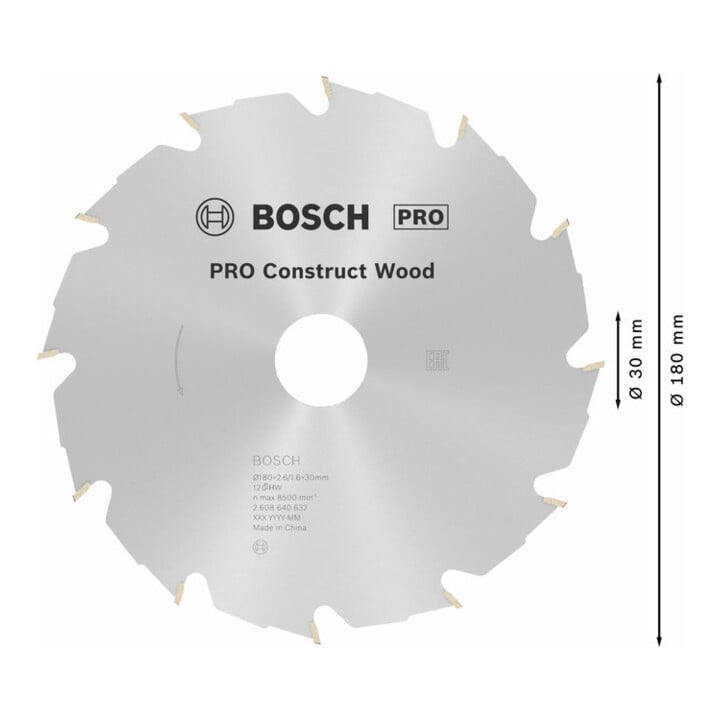 Lame de scie circulaire Bosch Construire bois 180 x 30/20 x 2,6 mm 12