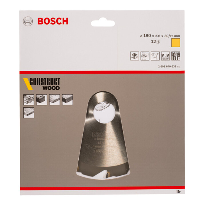Lame de scie circulaire Bosch Construire bois 180 x 30/20 x 2,6 mm 12