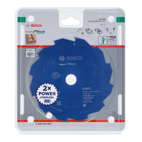 Lame de scie circulaire Bosch Expert pour bois 160 x 1,5/1 x 20 12 dents