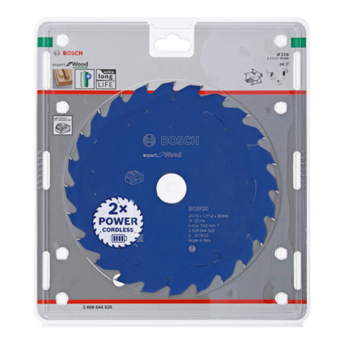 Lame de scie circulaire Bosch Expert pour bois 216 x 1,7/1,2 x 30 24 dents