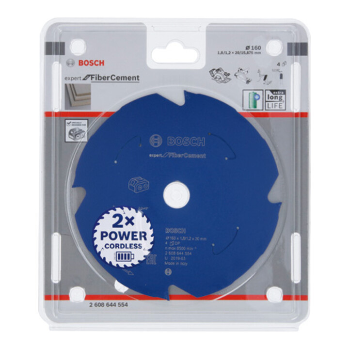 Lame de scie circulaire Bosch Expert pour Fibre Cement pour scies sans fil 160 x 1.8/1.2 x 20 4 dents