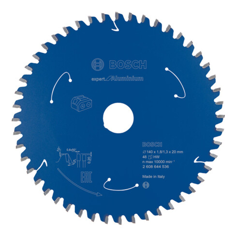 Lame de scie circulaire Bosch Expert pour l'aluminium pour scies à batterie 140 x 1,8/1,3 x 20 48 dents