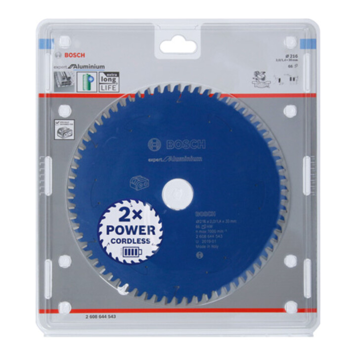 Lame de scie circulaire Bosch Expert pour l'aluminium pour scies à batterie 216 x 2/1,4 x 30 66 dents