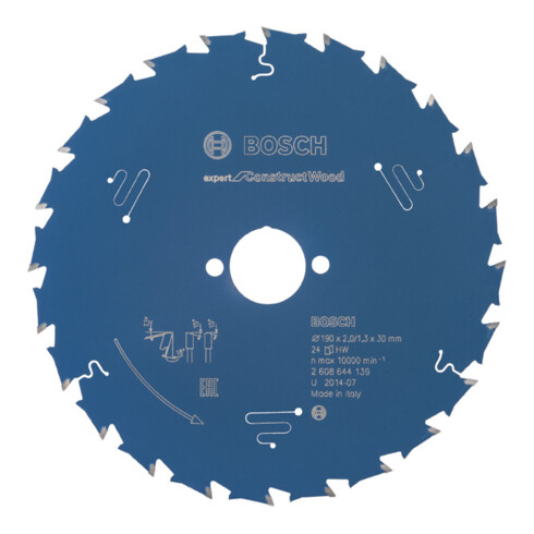 Lame de scie circulaire Bosch Expert pour la construction en bois 190 x 30 x 2,0 mm 24