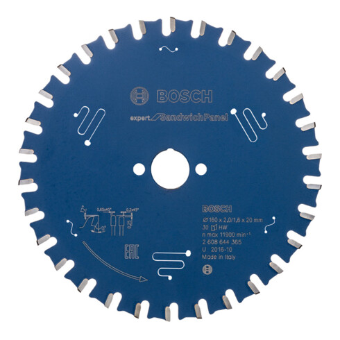 Lame de scie circulaire Bosch Expert pour panneaux sandwich 160 x 20 x 2,0 mm 30