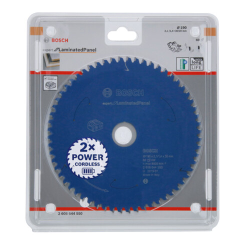 Lame de scie circulaire Bosch Expert pour panneaux stratifiés 190 x 2,1/1,4 x 30 60 dents