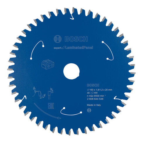 Lame de scie circulaire Bosch Expert pour panneaux stratifiés pour scies sans fil 160 x 1,8/1,2 x 20 48 dents