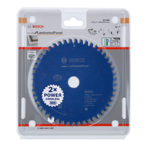 Lame de scie circulaire Bosch Expert pour panneaux stratifiés pour scies sans fil 160 x 1,8/1,2 x 20 48 dents