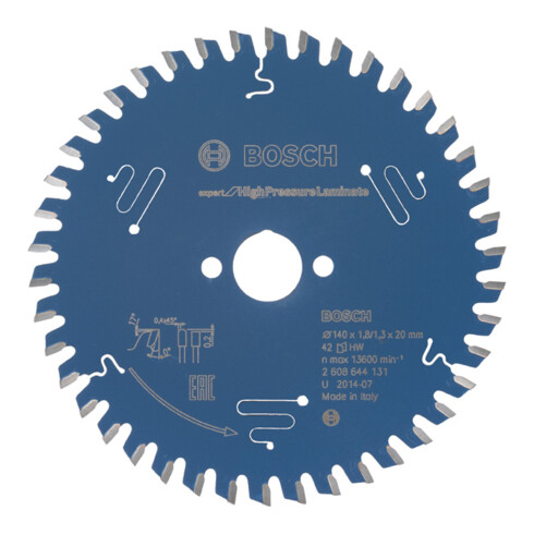 Lame de scie circulaire Bosch Expert pour stratifiés haute pression 140 x 20 x 1.8 mm 42