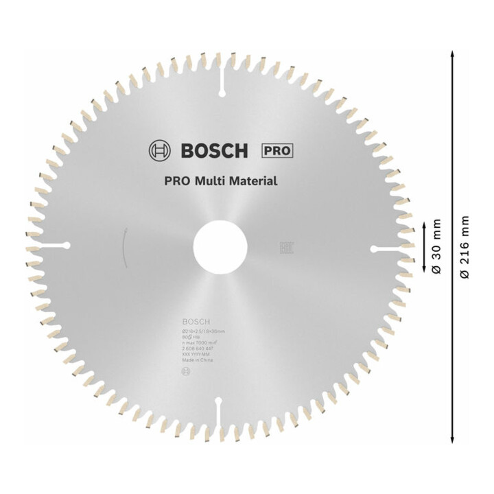 Lame de scie circulaire Bosch Multi Material 216 x 30 x 2,5 mm 80