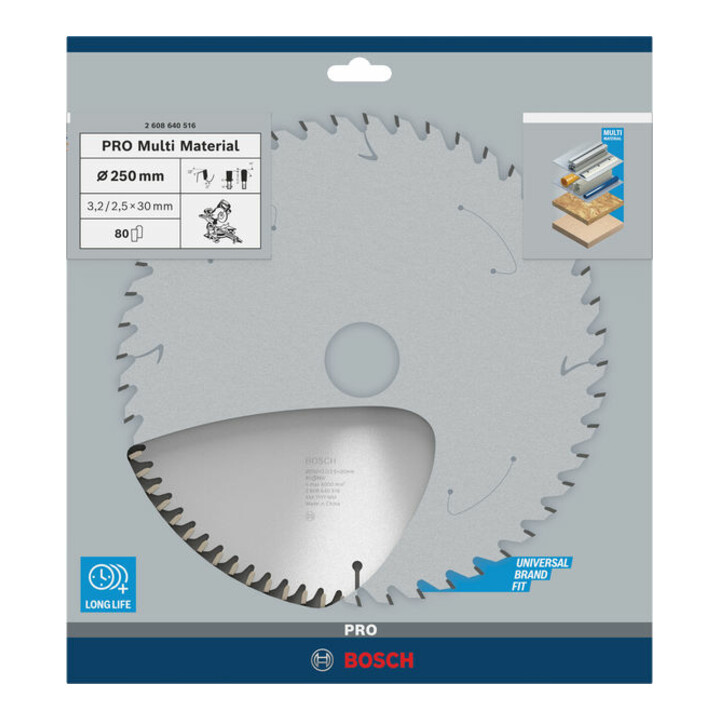 Lame de scie circulaire Bosch Multi Material 250 x 30 x 3,2 mm 80