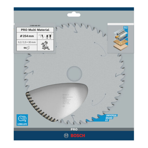 Lame de scie circulaire Bosch Multi Material 254 x 30 x 3,2 mm; 96