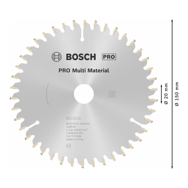 Lame de scie circulaire Bosch Multi Matériau 150 x 20/16 x 2 mm 42