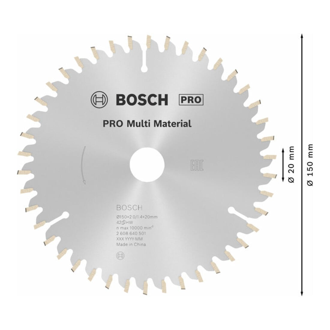 Lame de scie circulaire Bosch Multi Matériau 150 x 20/16 x 2 mm 42