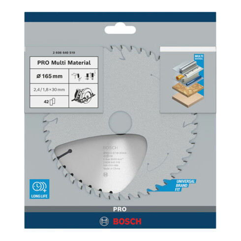 Lame de scie circulaire Bosch Multi Matériau 165 x 30 x 2,4 mm 42