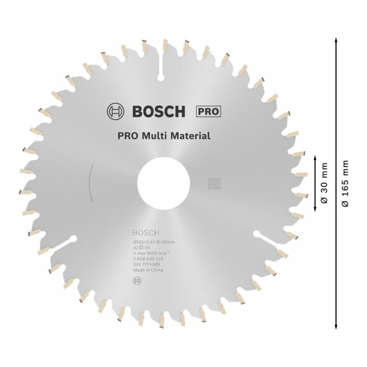 Lame de scie circulaire Bosch Multi Matériau 165 x 30 x 2,4 mm 42