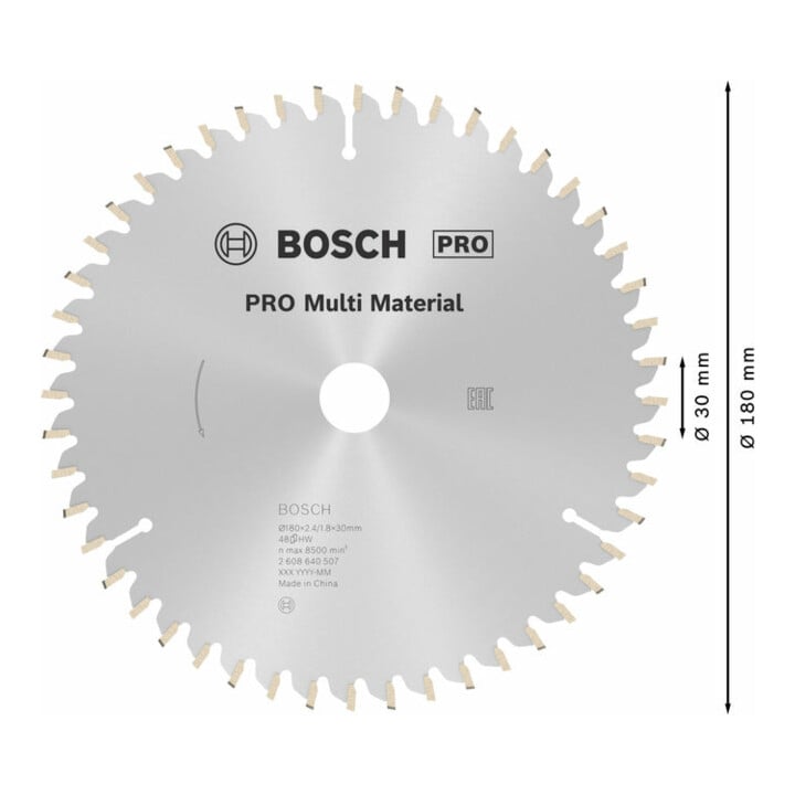 Lame de scie circulaire Bosch Multi Matériau 180 x 30/20 x 2,4 mm 48