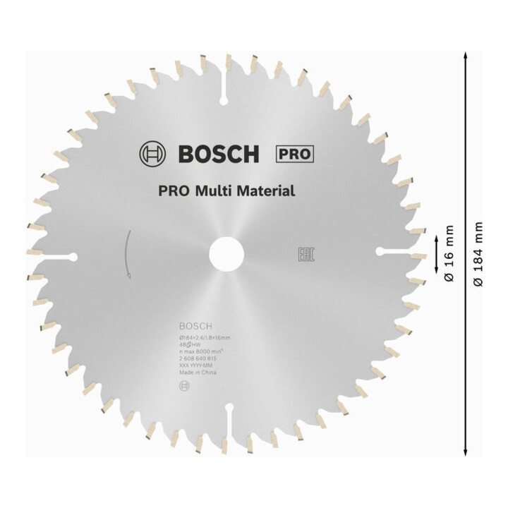 Lame de scie circulaire Bosch Multi Matériau 184 x 16 x 2,4 mm 48