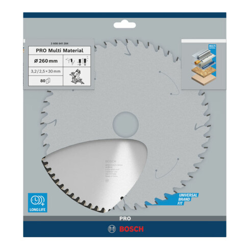 Lame de scie circulaire Bosch Multi Matériau 260 x 30 x 3,2 mm 80