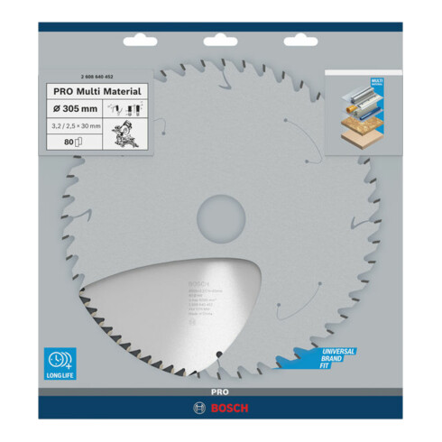 Lame de scie circulaire Bosch Multi Matériau 305 x 30 x 3,2 mm 80