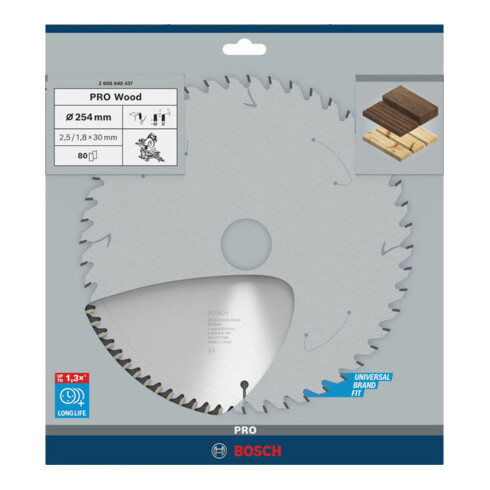 Lame de scie circulaire Bosch Optiline Wood 254 x 30 x 2,5 mm, 80