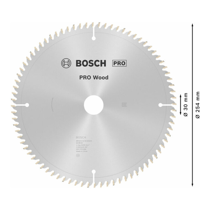 Lame de scie circulaire Bosch Optiline Wood 254 x 30 x 2,5 mm, 80