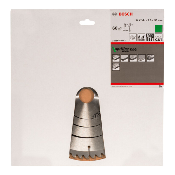 Lame de scie circulaire Bosch Optiline Wood 254 x 30 x 2,8 mm, 60